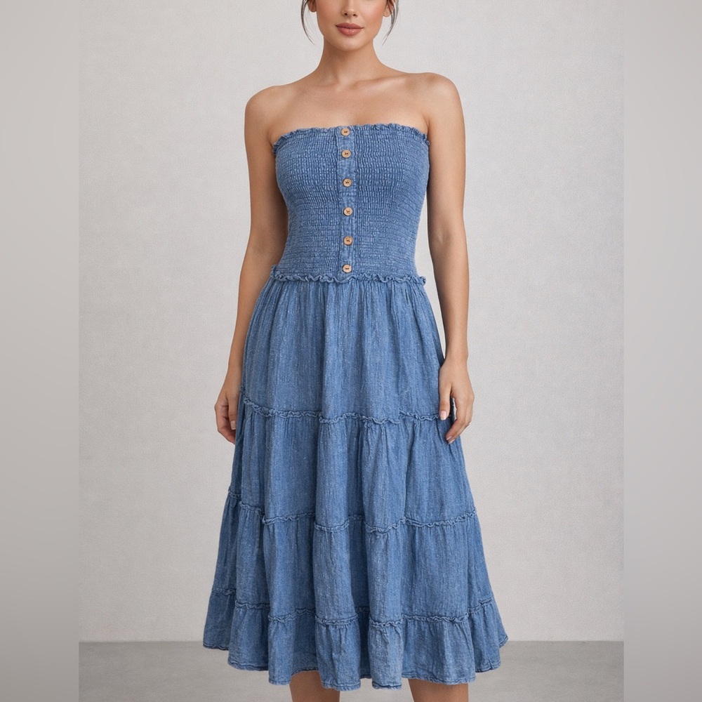 Mlle Gabrielle Denim Tube Midi-Dress Size Medium